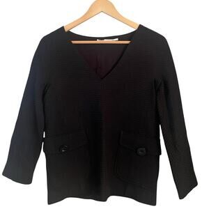 Leon Max Black Textured V-Neck Blouse